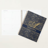 Monogram Navy Blue Goudblad Nieuwgetrouwden Trouwe Planner (Display)