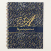 Monogram Navy Blue Goudblad Nieuwgetrouwden Trouwe Planner (Voorkant)