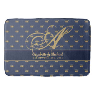 Monogram Navy Blue Gouden Kroon Koning Koningin NI Badmat