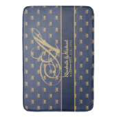 Monogram Navy Blue Gouden Kroon Koning Koningin NI Badmat (Voorkant Verticaal)