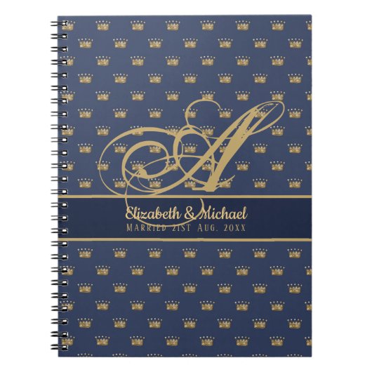 Monogram Navy Blue Gouden Kroon Koning Koningin NI Notitieboek (Voorkant)