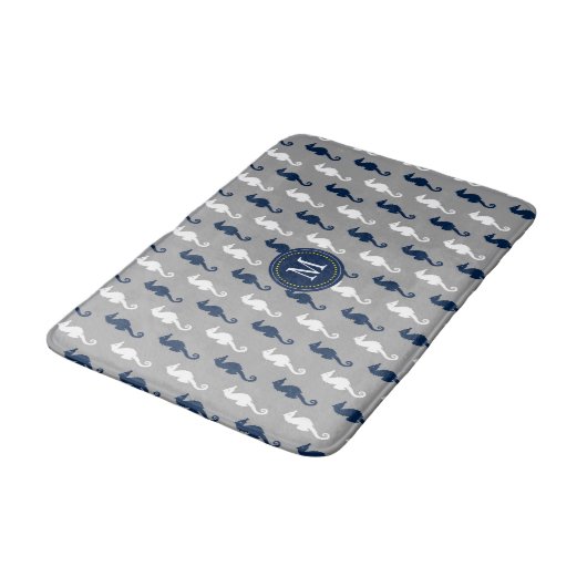 Monogram Navy Blue Gray Seahorse Badmat (Gekanteld)