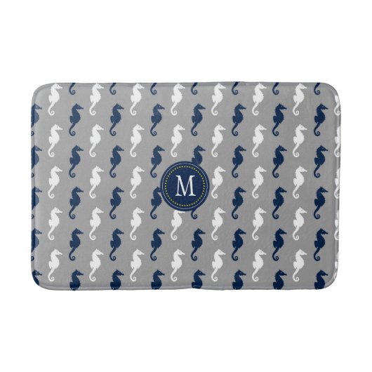 Monogram Navy Blue Gray Seahorse Badmat (Voorkant)