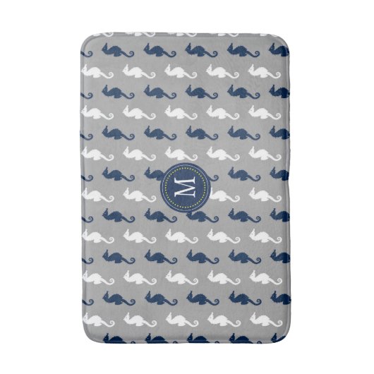 Monogram Navy Blue Gray Seahorse Badmat (Voorkant Verticaal)