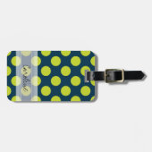 Monogram Navy Blue Green Chic Polka Dot Pattern Bagagelabel (Voorkant horizontaal)