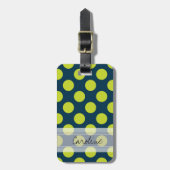 Monogram Navy Blue Green Chic Polka Dot Pattern Bagagelabel (Voorkant verticaal)