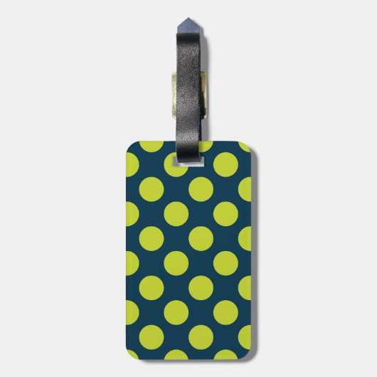 Monogram Navy Blue Green Chic Polka Dot Pattern Bagagelabel (Achterkant verticaal)