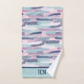 Monogram Navy Blue Lite Blue Paars White Abstract Bad Handdoek (Handdoek)