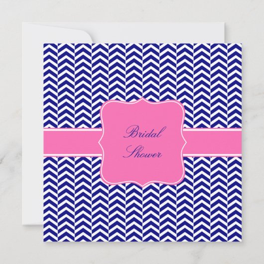 Monogram Navy Blue met warmroze Chevron Bridal Kaart (Achterkant)