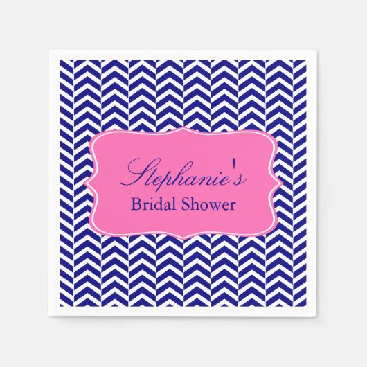Monogram Navy Blue met warmroze Chevron Bridal Servet (Voorkant)