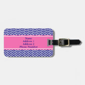 Monogram Navy Blue met warmroze Chevron Pattern Bagagelabel (Voorkant horizontaal)