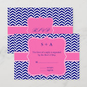 Monogram Navy Blue met warmroze Chevron RSVP Kaartje (Voorkant / Achterkant)