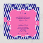 Monogram Navy Blue met warmroze Chevron Wedding Kaart (Voorkant / Achterkant)
