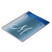 Monogram Navy Blue Metal Glitter Drives Notitieboek (Linkerzijde)