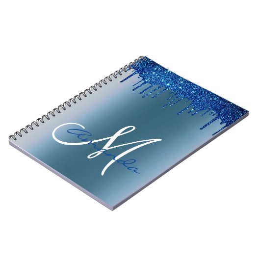 Monogram Navy Blue Metal Glitter Drives Notitieboek (Linkerzijde)