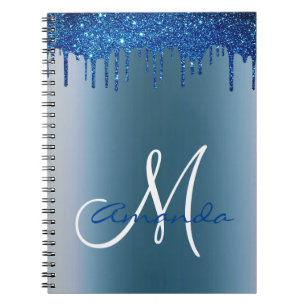Monogram Navy Blue Metal Glitter Drives Notitieboek
