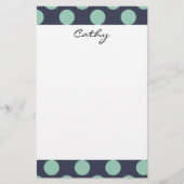Monogram Navy Blue Mint Green Polka Dot Pattern Briefpapier (Voorkant)