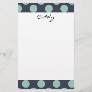 Monogram Navy Blue Mint Green Polka Dot Pattern Briefpapier
