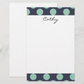Monogram Navy Blue Mint Green Polka Dot Pattern Briefpapier (Voorkant / Achterkant)