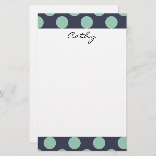 Monogram Navy Blue Mint Green Polka Dot Pattern Briefpapier (Voorkant / Achterkant)