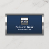 Monogram Navy Blue Modern Metal Lijst Professional Visitekaartje (Voorkant)