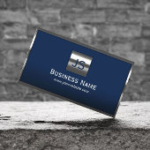 Monogram Navy Blue Modern Metal Lijst Professional Visitekaartje