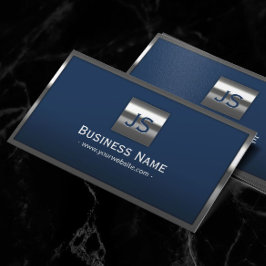 Monogram Navy Blue Modern Metal Lijst Professional Visitekaartje