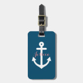 Monogram Navy Blue Nautical Anchor Bagagelabel (Voorkant verticaal)