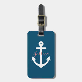 Monogram Navy Blue Nautical Anchor Bagagelabel