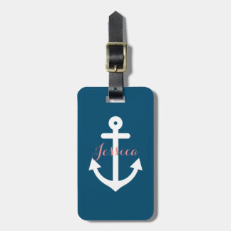 Monogram Navy Blue Nautical Anchor Bagagelabel