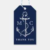 Monogram Navy Blue Nautical Anchor Dank je Cadeaulabel (Voorkant)