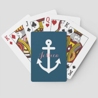 Monogram Navy Blue Nautical Anchor Pokerkaarten