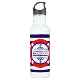 Monogram Navy Blue Nautical Water Fles