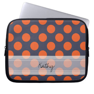 Monogram Navy Blue Oranje Chic Polka Dot Pattern Laptop Sleeve