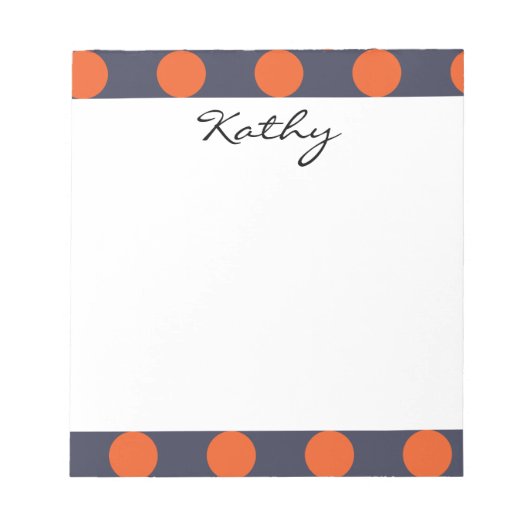 Monogram Navy Blue Oranje Chic Polka Dot Pattern Notitieblok (Voorkant)