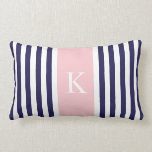 Monogram Navy Blue Pastel Pink Stripes Kussen