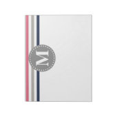 Monogram Navy Blue Pink Striped Pattern Notitieblok (Linkerzijde)