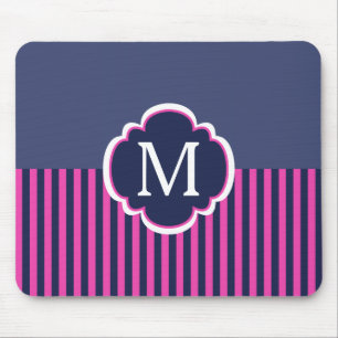 Monogram Navy Blue Pink Stripes Muismat