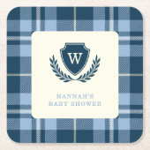 Monogram Navy Blue Plaid Baby shower Celebration Kartonnen Onderzetters (Voorkant)