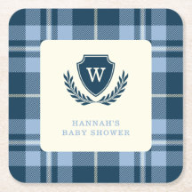 Monogram Navy Blue Plaid Baby shower Celebration
