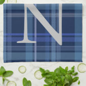 Monogram Navy Blue Pset Tartan Cute Retro Theedoek (Gevouwen)