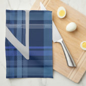 Monogram Navy Blue Pset Tartan Cute Retro Theedoek (Quarter Fold)