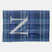 Monogram Navy Blue Pset Tartan Cute Retro Theedoek (Horizontaal)