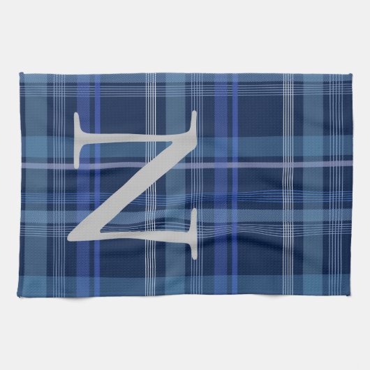 Monogram Navy Blue Pset Tartan Cute Retro Theedoek (Horizontaal)