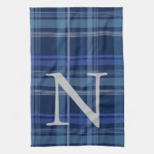 Monogram Navy Blue Pset Tartan Cute Retro Theedoek (Verticaal)