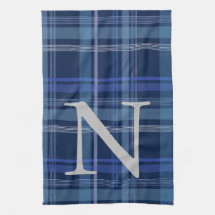 Monogram Navy Blue Pset Tartan Cute Retro Theedoek