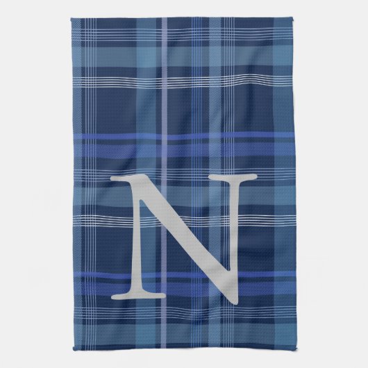 Monogram Navy Blue Pset Tartan Cute Retro Theedoek (Verticaal)