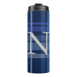Monogram Navy Blue Pset Tartan Cute Retro Thermosbeker