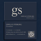 Monogram Navy Blue QR Code Professioneel Visitekaartje