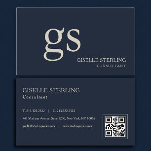 Monogram Navy Blue QR Code Professioneel Visitekaartje